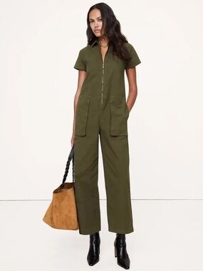 NEW! Banana Republic Dark Trees Green Canvas Utility Jumpsuit - Size Large